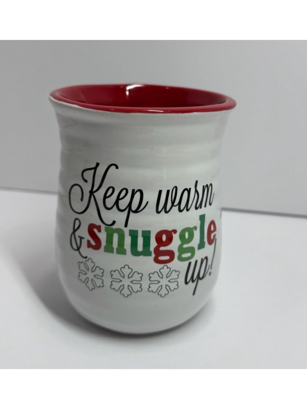 Keep Warm & Snuggle Up Ceramic Mug With Red Interior 16 Oz